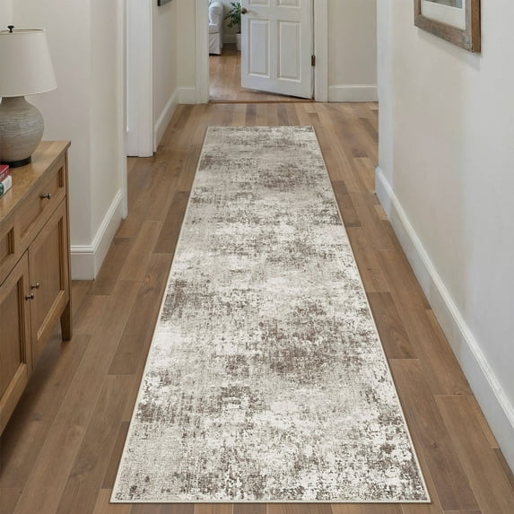 BERTHMEER 3'x10' Washable Abstract Runner Rugs for Hallway Kitchen Entryway Non-slip, Beige - new