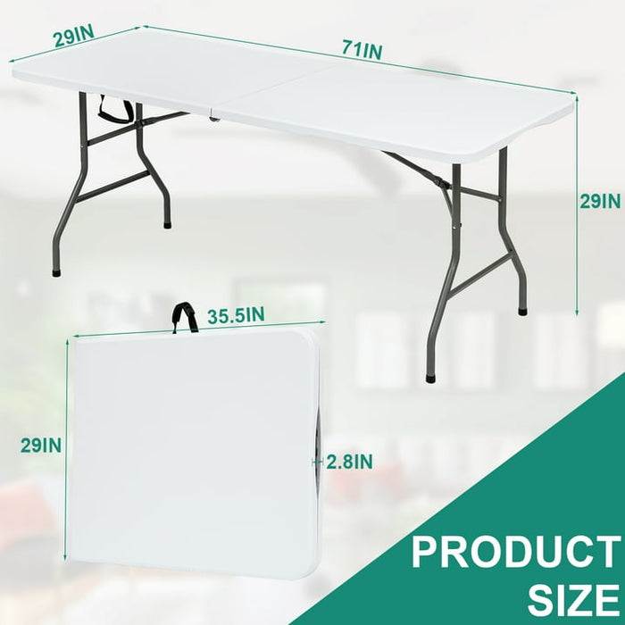 YouYeap Folding Utility Table 6ft Fold-in-Half Portable Plastic Picnic Party Dining Camp Table, White - open_box