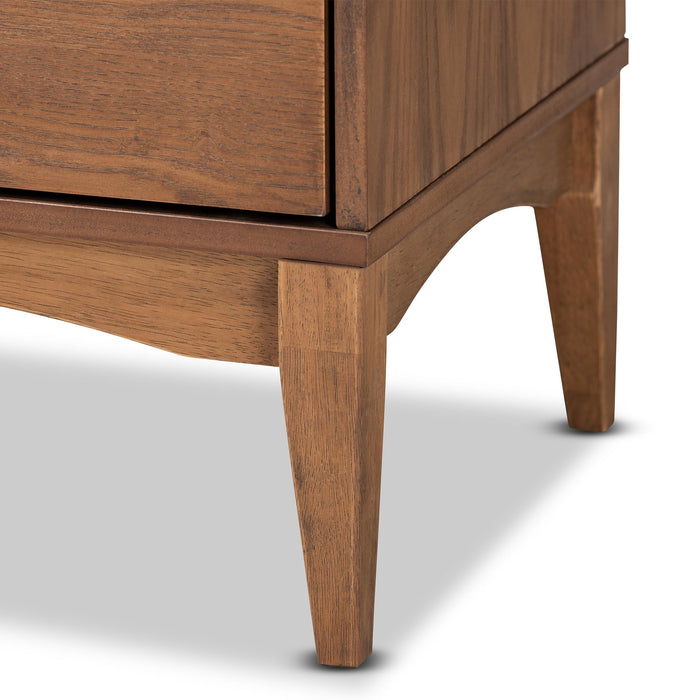 Baxton Studio Landis Mid-Century Modern Ash Walnut Finished Wood 2-Drawer Nightstand - new