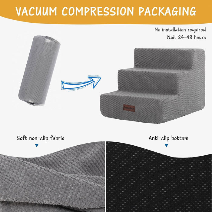 Dog Steps for Small Dog, 3-Step Dog Stairs for High Beds and Couch, Non-Slip Pet Stairs for Small Dogs and Cats,Dog Bed Stairs, Grey, 3/4/5 Steps - new