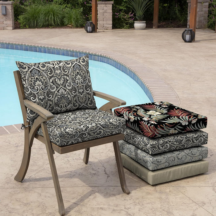 Arden Outdoor Dining Chair Cushion, 21 x 21, Rain-Proof, Fade Resistant 21 x 21, Black Aurora Damask - open_box