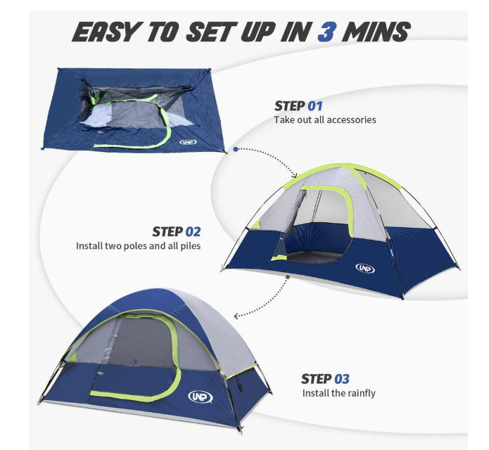 Tenleaf 9 ft. x 7 ft. 4-Person Deep blue Portable Dome Waterproof Windproof Tent with Rainfly Easy Set up - new