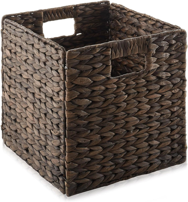 Casafield 10.5" x 10.5" Water Hyacinth Storage Baskets, Espresso - open_box