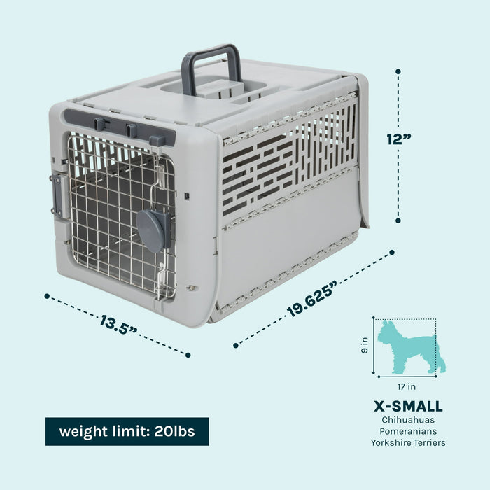 Sport Pet Designs 19-Inch Collapsible Plastic Dog Kennel, Portable Folding Pet Carrier for Small Dogs and Pets up to 20 lbs, Gray, XS - new