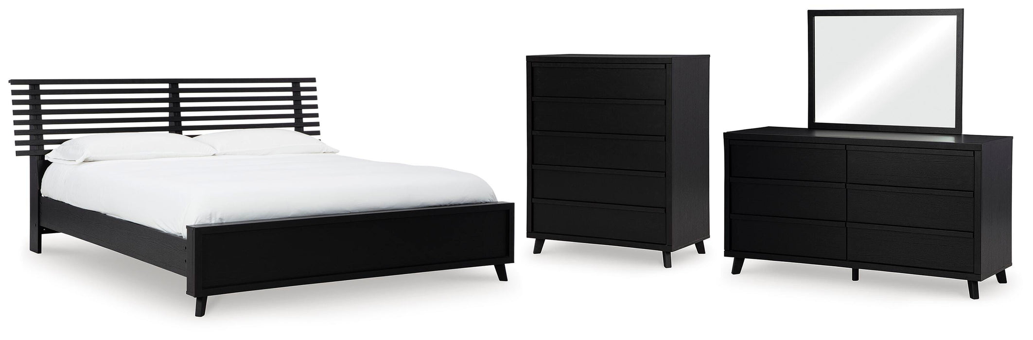 Danziar Black Danziar Queen Slat Panel Bed, Dresser, Mirror and Chest - Brand New