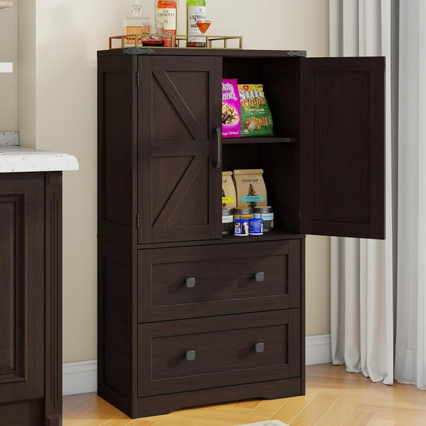 Vabches Modern Kitchen Pantry Storage Cabinet with 2 Adjustable Shelves, 2 Large Drawers & 2 Side Door, Versatile Bathroom Storage Cabinet for Kitchen, Dining Room, Living Room - new