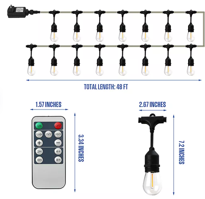 Westinghouse 48' Warm White LED String Light Set with Remote Control, 15 Bulbs - open_box