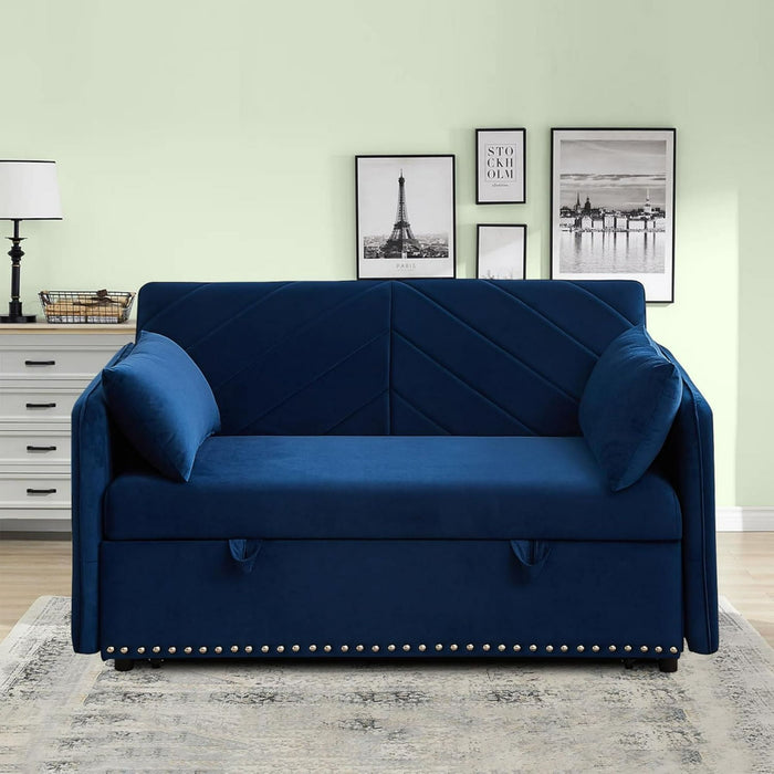 DEALTOPS Pull Out Sofa Bed, Convertible Loveseat Sleeper Sofa with USB Ports and Side Pockets, Blue - open_box