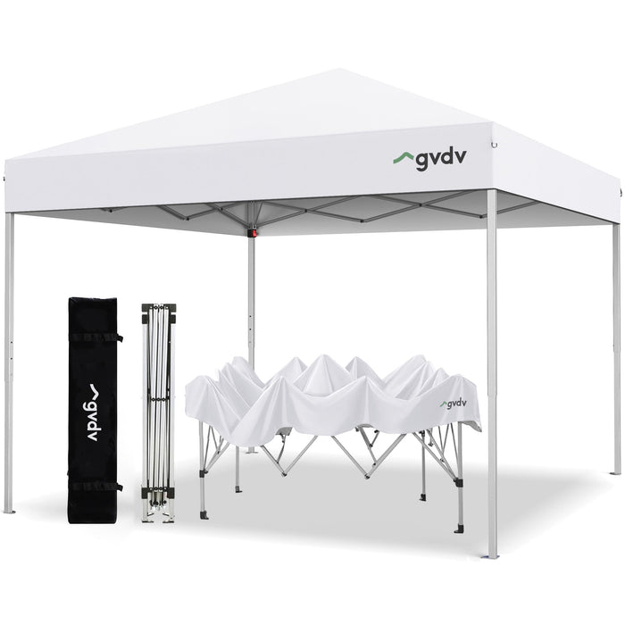 GVDV 10 ft x 10 ft Easy Pop up Outdoor Canopy Tent, Straight Legs Instant Canopy for Outside with Carrying Bag, White