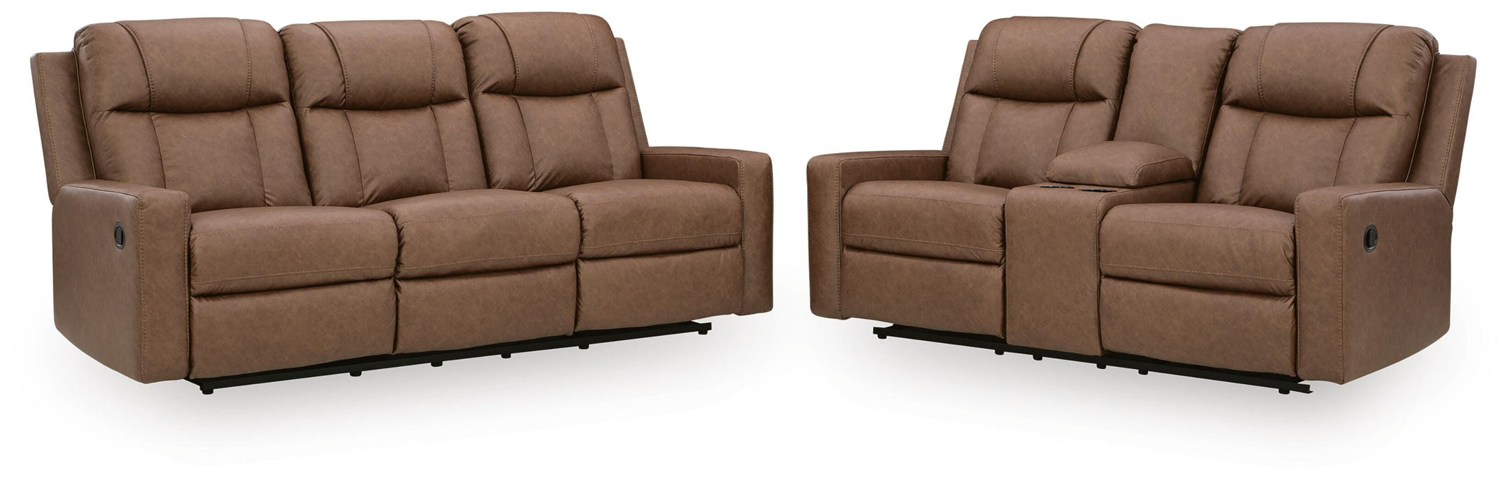 Mackmenville Caramel Mackmenville Reclining Sofa and Reclining Loveseat with Console