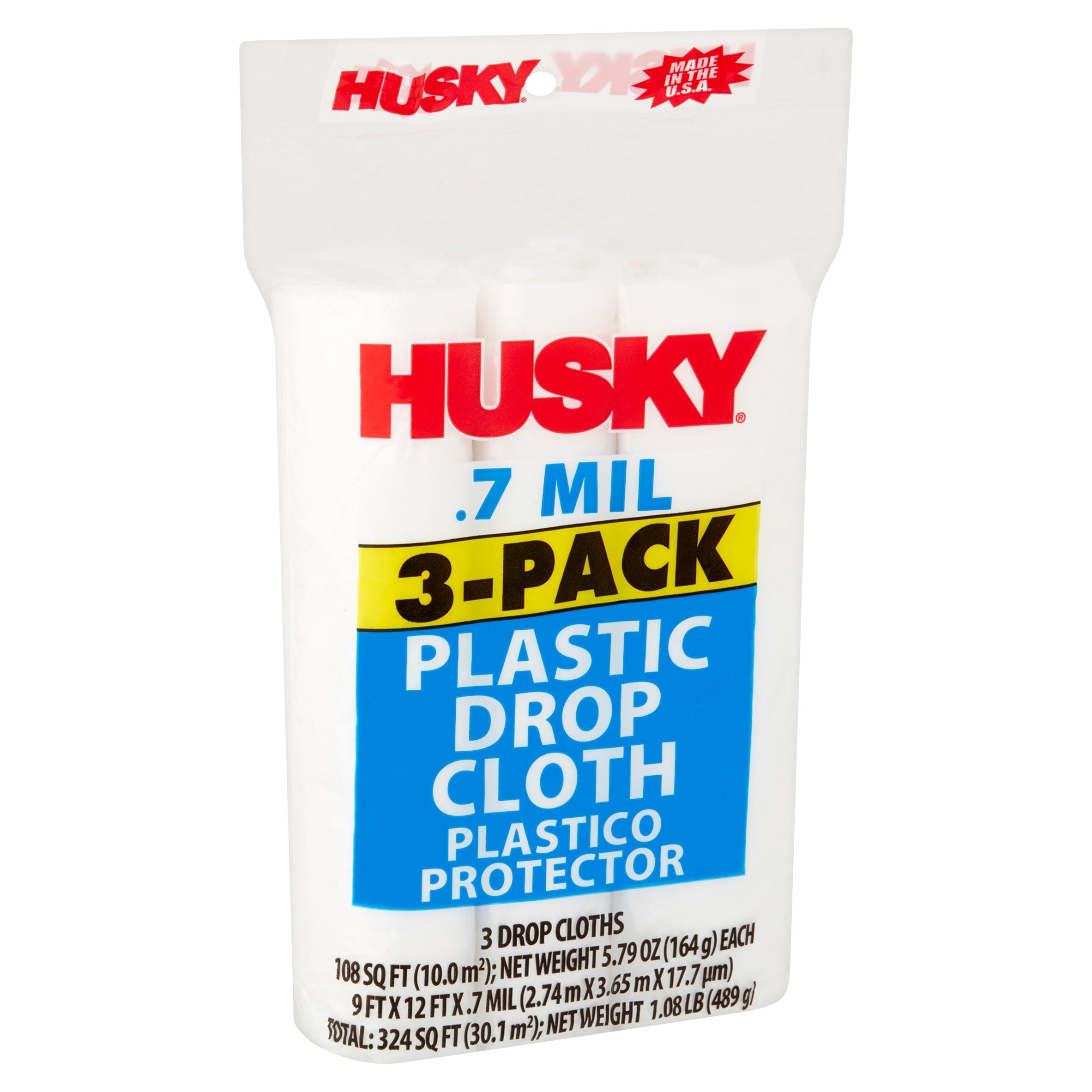 Husky Clear Plastic Drop Cloth, 0.7 Mil, 9 Ft x 12 Ft, 3 Pack - open_box