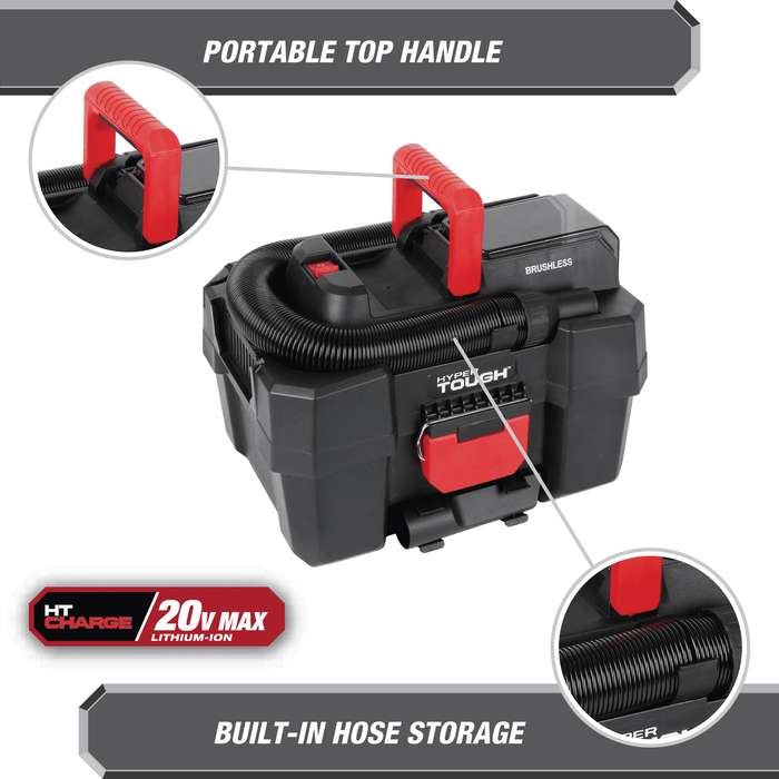 Hyper Tough 1.5 Gallon Wet Dry Vac, 20V Max, Brushless Motor, Cordless, Battery and Charger Included - new
