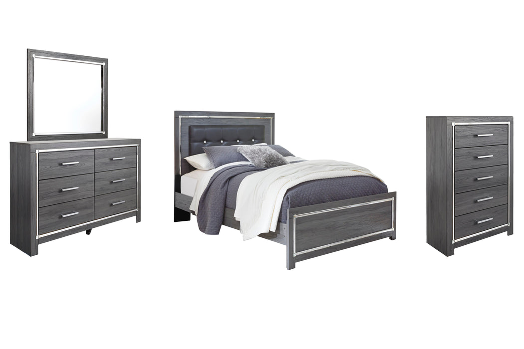 Lodanna Gray Lodanna Queen Panel Bed with Mirrored Dresser and Chest