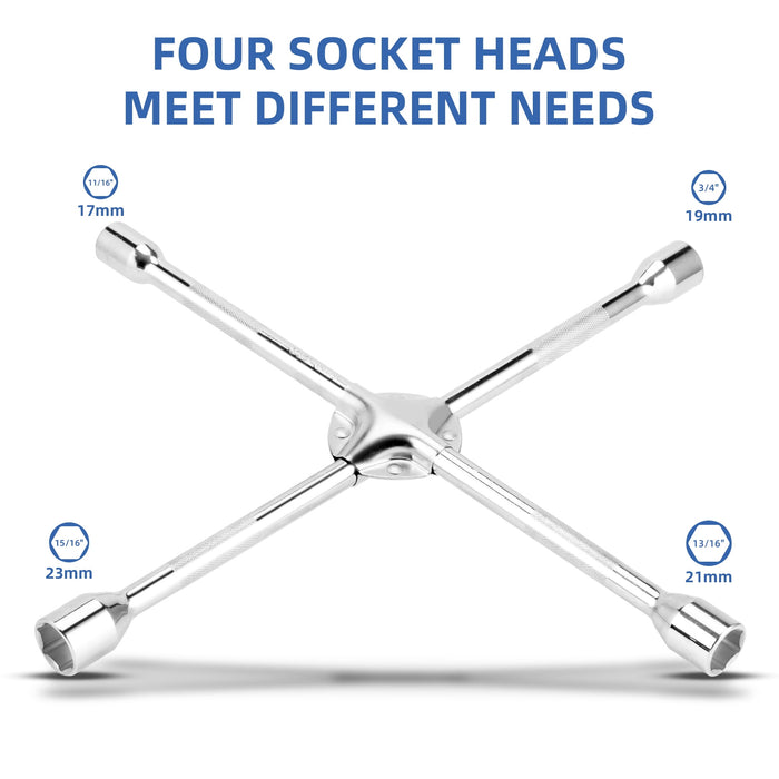 Deli Automotive 18-inch Lug Wrench,Universal Heavy Duty Non-Slip 4-Way Cross Tire Wrench,High Quality Alloy Steel - new