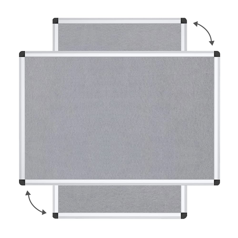 VIZ-PRO Notice Board Felt Gray, 48 X 36 Inches, Silver Aluminium Frame - open_box