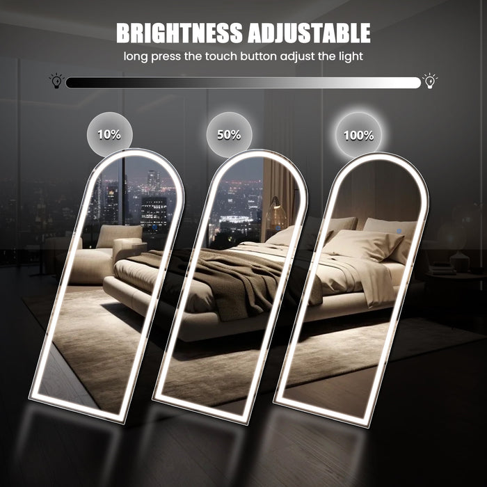 CONCETTA 71"x 26" Arched Full Length LED Floor Mirror , 3 Light Modes for Bedroom and Cloakroom - new