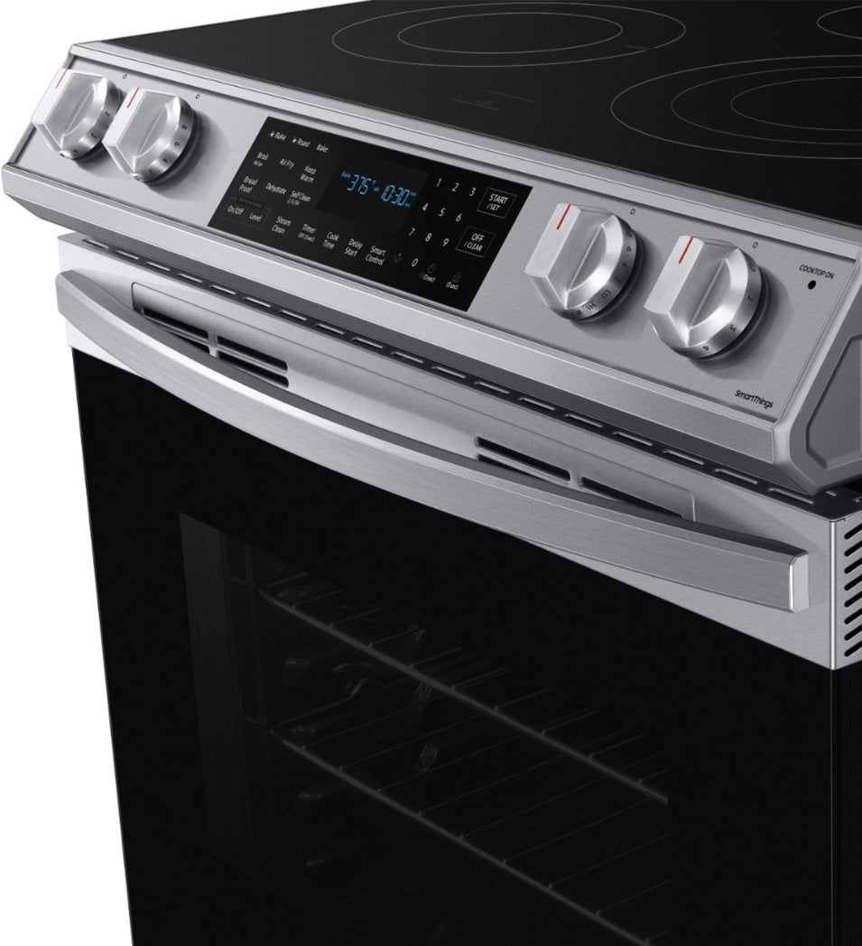 Samsung - 6.3 cu. ft. Front Control Slide-In Electric Convection Range with Air Fry & Wi-Fi, Fingerprint Resistant - Stainless Steel - display_model