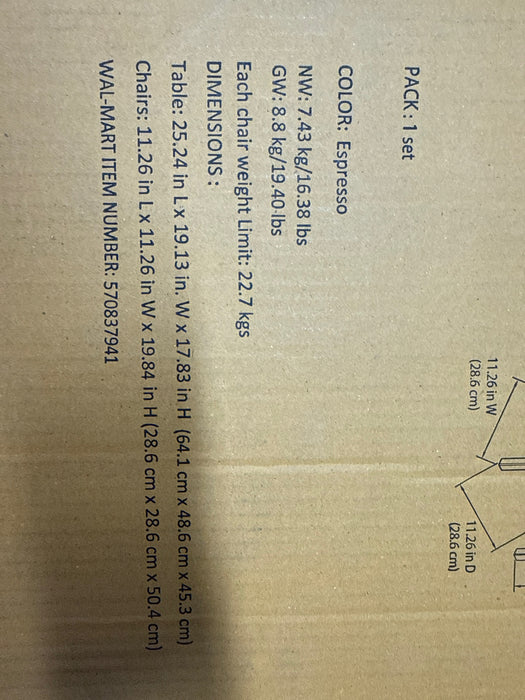 Your Zone Child 3-Piece Table and Chairs Set, in Espresso Age Group 1 to 5 Years Old. - new