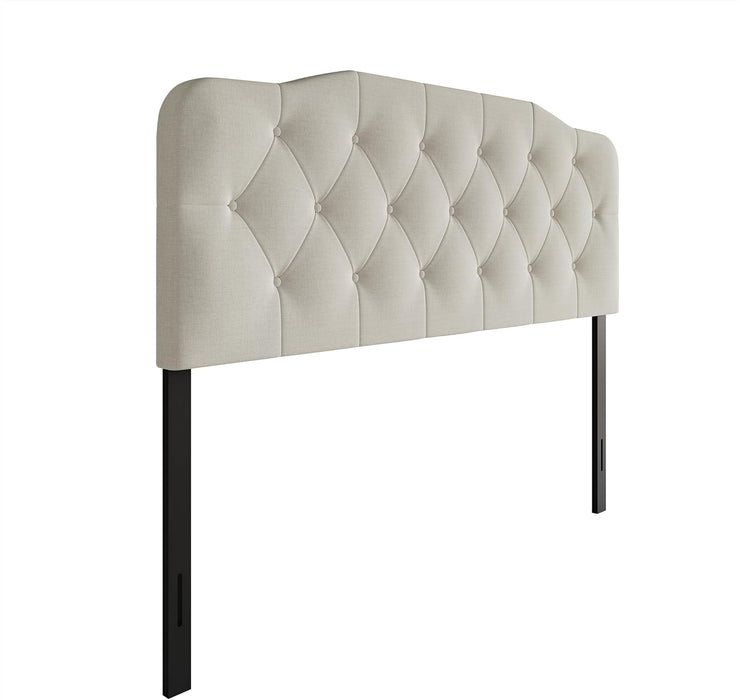 Upholstered Headboard King Size, Modern Button Diamond Tufted Linen, Bed Headboard with Solid Wood Legs & Adjustable Height from 42" to 46" (Warm Gray, King) - new