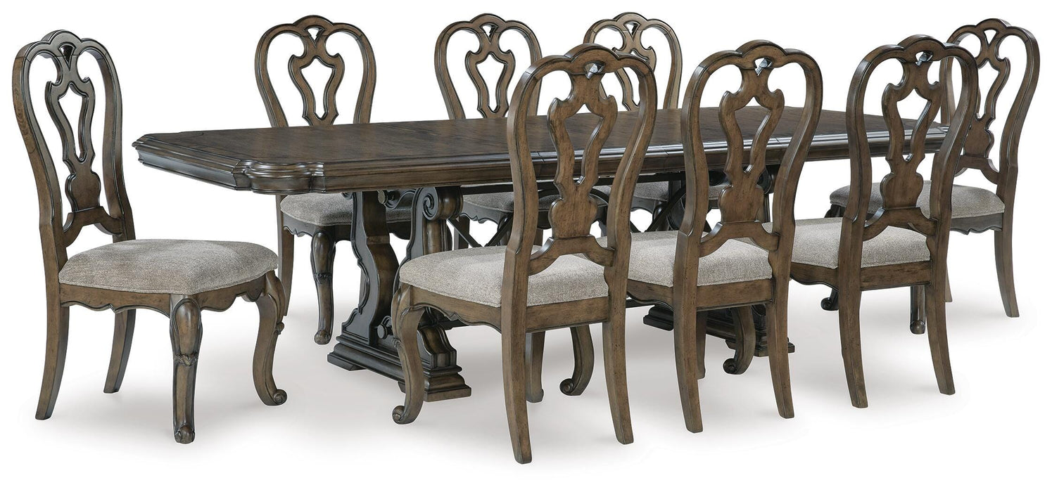 Maylee Dark Brown Maylee Dining Table and 8 Chairs