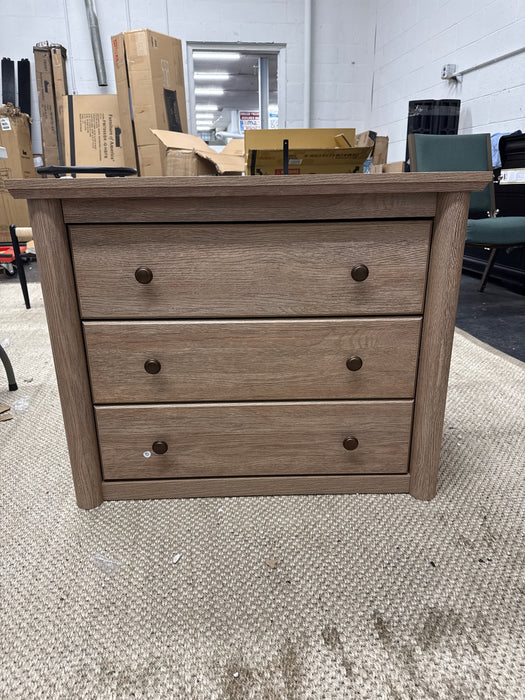 My Texas House Monroe 3 Drawer Nightstand with USB, Brushed Oak Finish - Side Is Cracked but Sturdy - new