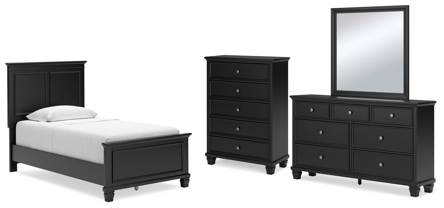 Lanolee Black Lanolee Twin Panel Bed with Mirrored Dresser and Chest