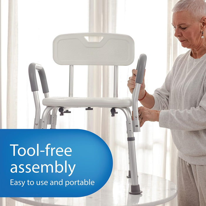 Medline Shower Chair Seat with Padded Armrests and Back Heavy Colors Vary White or gray - new