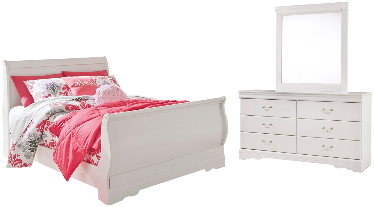 Anarasia White Anarasia Full Sleigh Bed with Mirrored Dresser - Brand New