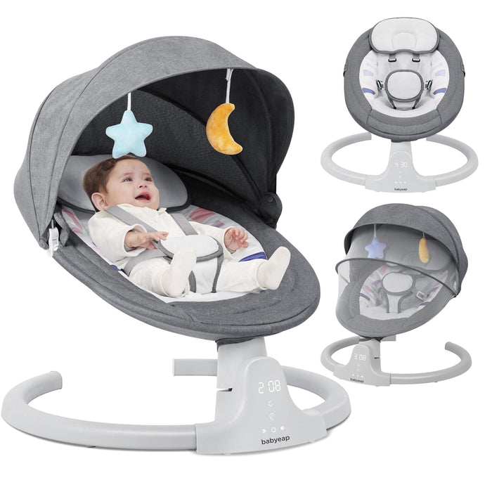 Babyeap Baby Swing for Infants - APP Remote Bluetooth Control, 5 Speed Settings, 10 Lullabies, Gray - new