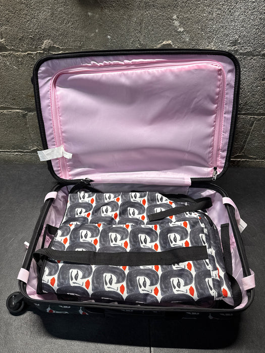 Bouffant & Broken Hearts Lady with Red Lips 6 Piece Set, 21" Hardside Luggage, Duffel, Backpack, and 3 Piece Packing Cubes, All Ages - new