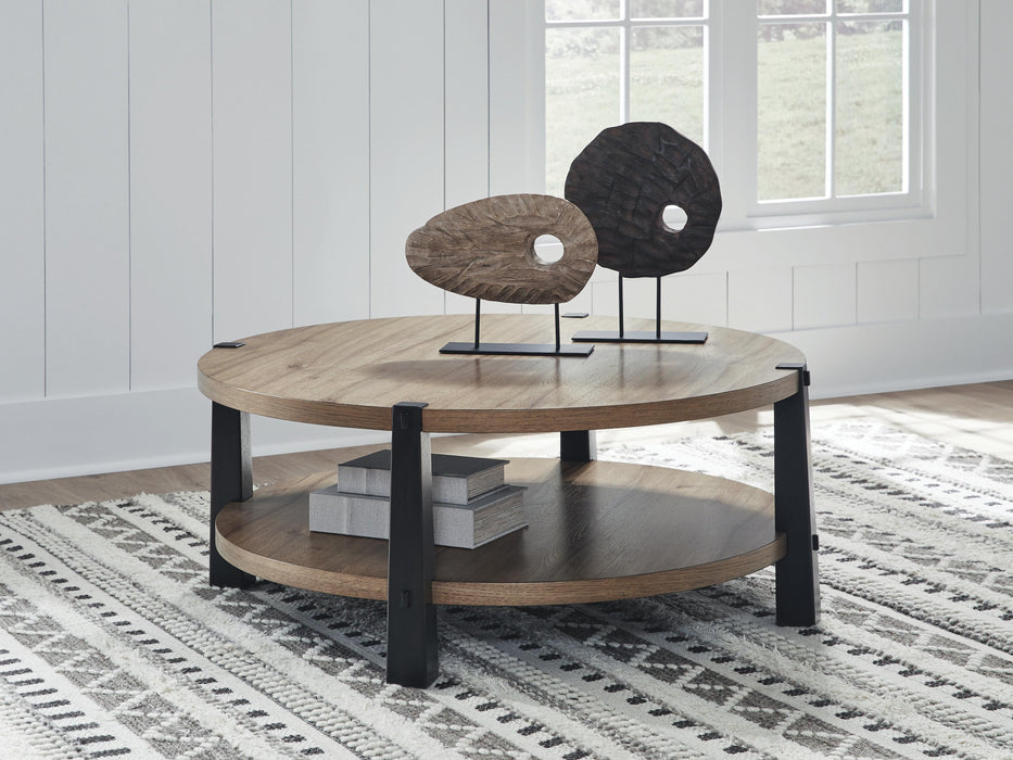 Ridgester Light Brown/Black Round Cocktail Table