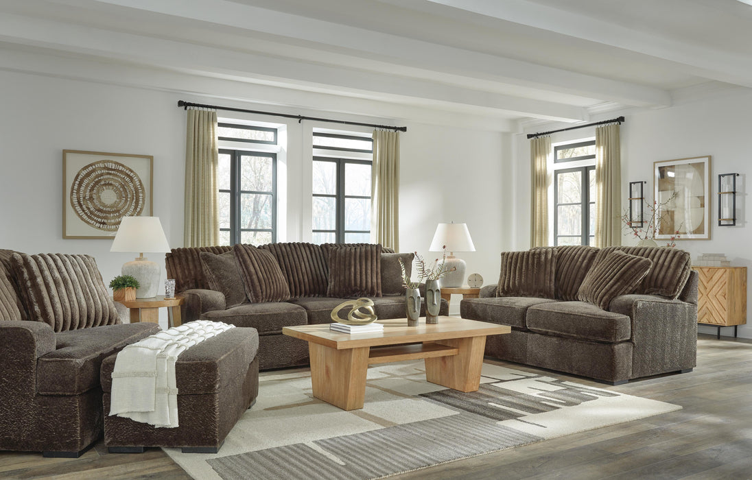 Aylesworth Chocolate Aylesworth Sofa, Loveseat, Chair and Ottoman