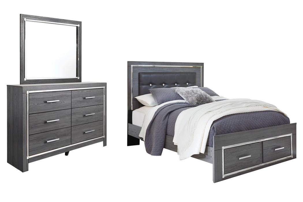 Lodanna Gray Lodanna Queen Panel Bed with 2 Storage Drawers with Mirrored Dresser