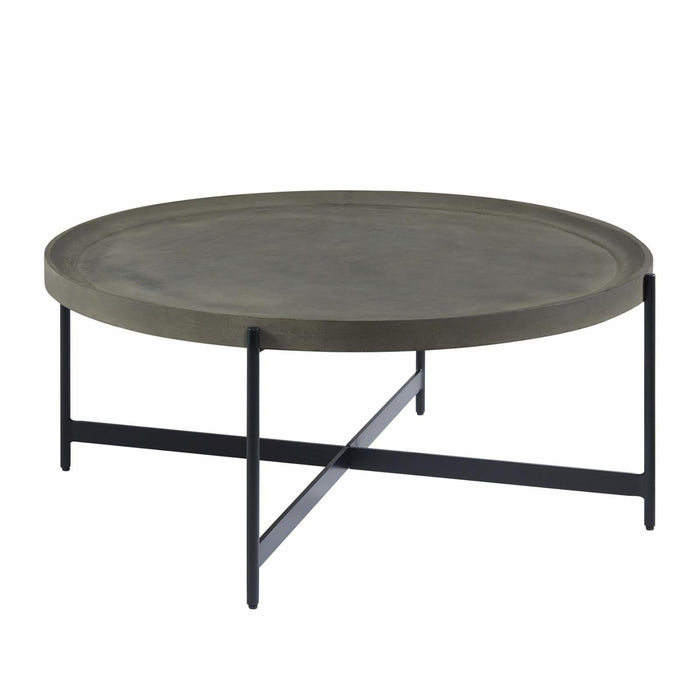 alaterre brookline industrial round metal coffee table, gray/black - new