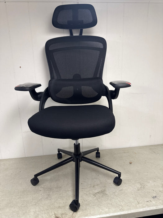 Sweetcrispy Ergonomic Mesh Office Chair, High Back with 2D Headrest, Up&Down Lumbar Support, Swivel Computer Task Desk Chairs with Adjustable Flip-up Armrests, Black - new