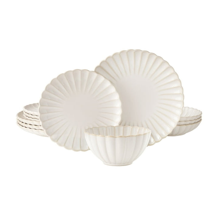 The Pioneer Woman Colette 12-Piece Stoneware Dinnerware Set, Cream - new