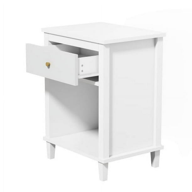 Nightstand with 1 Drawer - Modern Wooden Bedroom Bedside End Table for Home Office Sofa Side Table, Open Cabinet & Sliding Drawer (White, 1 Piece) - new