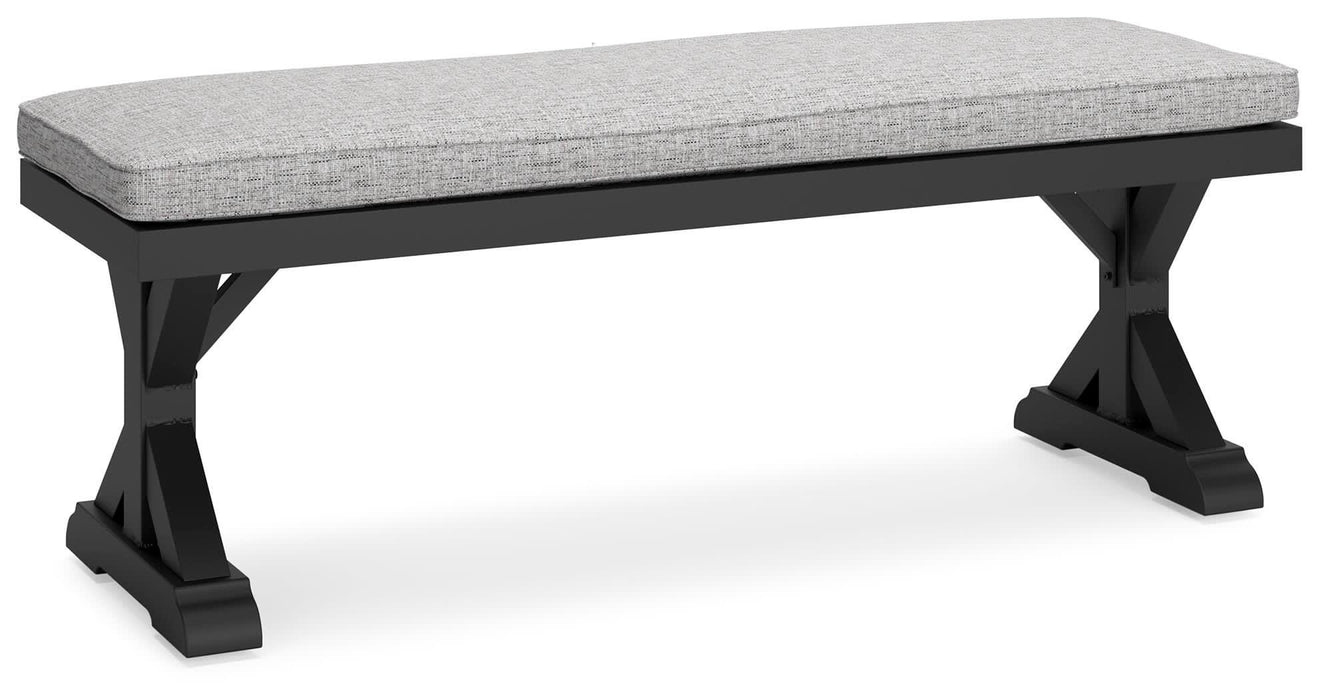 Beachcroft Black/Light Gray Bench with Cushion