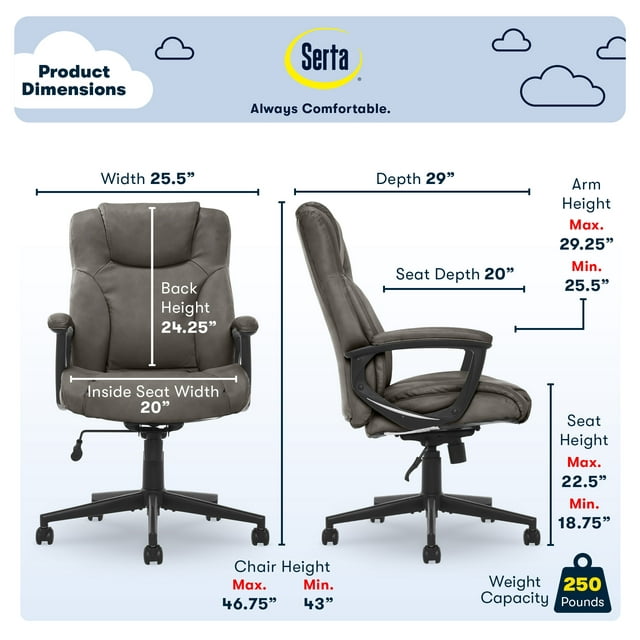 Serta Connor Office Chair Gray Bonded Leather - new