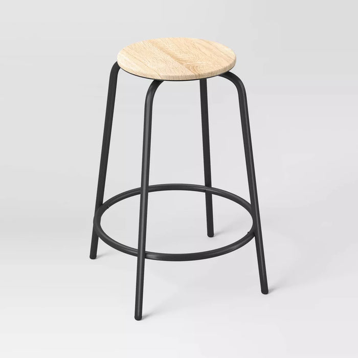Set of 2 24" Wood and Metal Base Backless Counter Height Barstool Stool with Footrest Natural - Room Essentials™