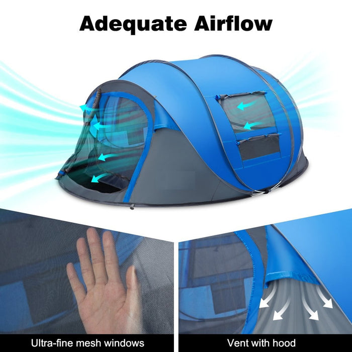 4 Person Pop Up Tents for Camping, CoPedvic Waterproof Instant Family Tents Upgraded Large Size with 2 Doors, Blue - new