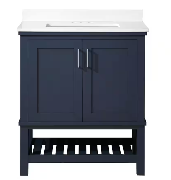 Tupelo 30 in. Single Sink Midnight Blue Bath Vanity with White Engineered Stone Top (Assembled) - open_box