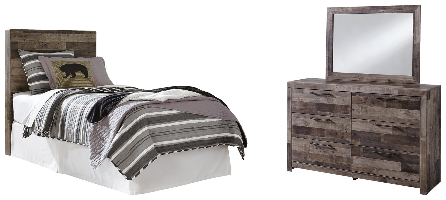 Derekson Multi Gray Derekson Twin Panel Headboard Bed with Mirrored Dresser
