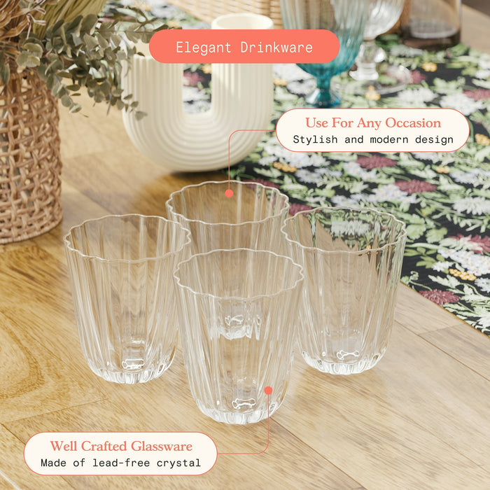 Beautiful Scallop Water Glasses Set of 4 Clear Glass by Drew Barrymore - new