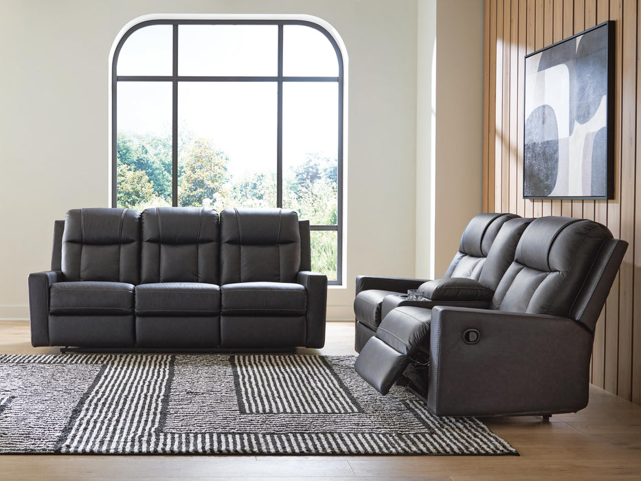 Mackmenville Carbon Mackmenville Reclining Sofa and Reclining Loveseat with Console