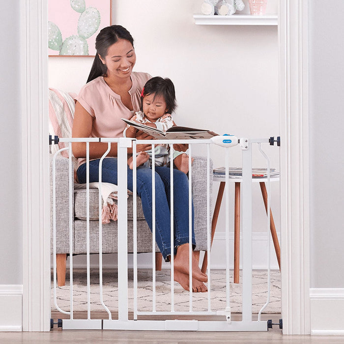 Regalo Extra Wide Walk-Through Baby Gate with Door, 29.5-38.5 in, White, Ages 6-24 Months - open_box
