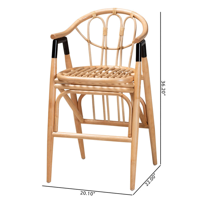 bali & pari Cyntia Modern Bohemian Natural Brown Rattan Counter Stool - new