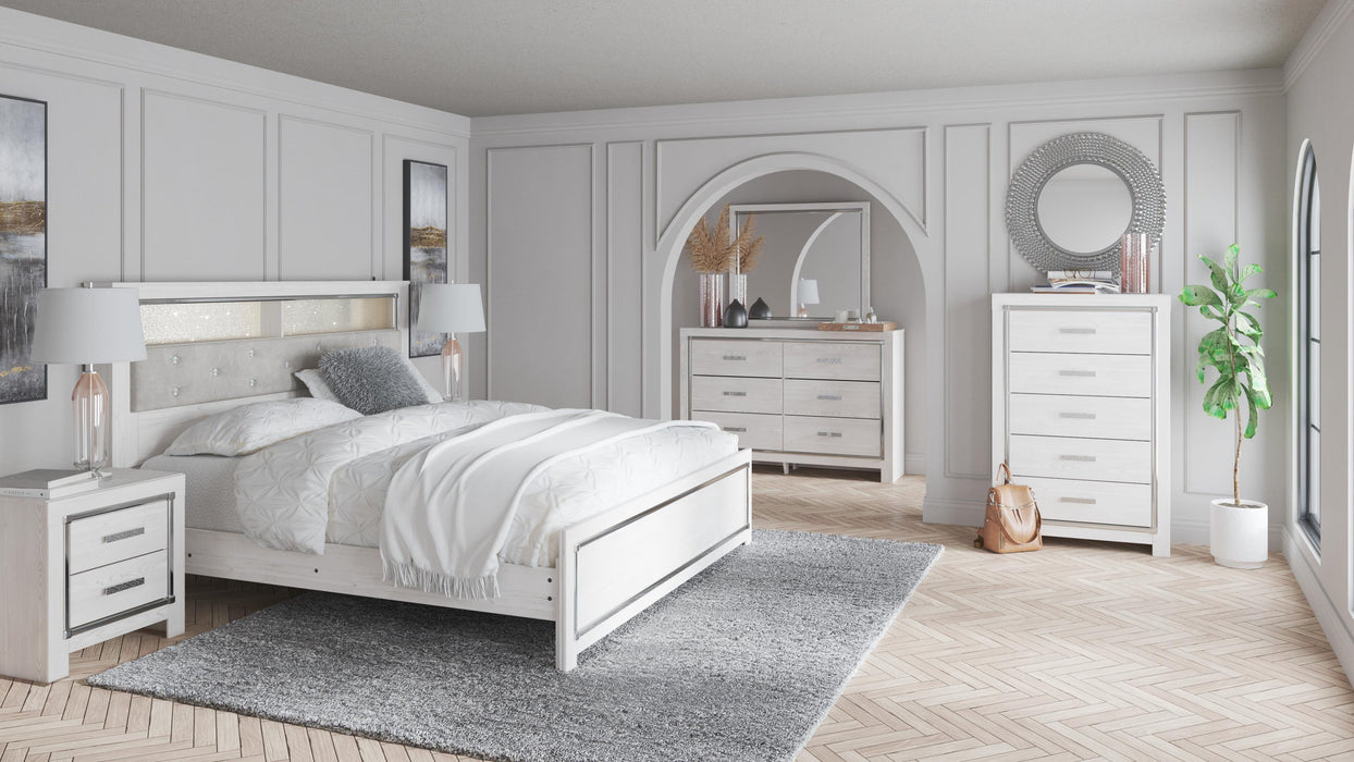 Altyra White Altyra King Panel Bookcase Bed with Mirrored Dresser
