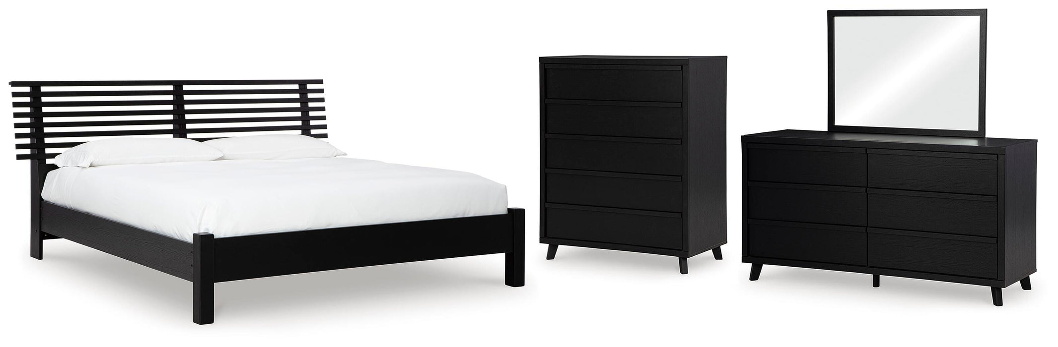 Danziar Black Danziar Queen Slat Panel Bed, Dresser, Mirror and Chest
