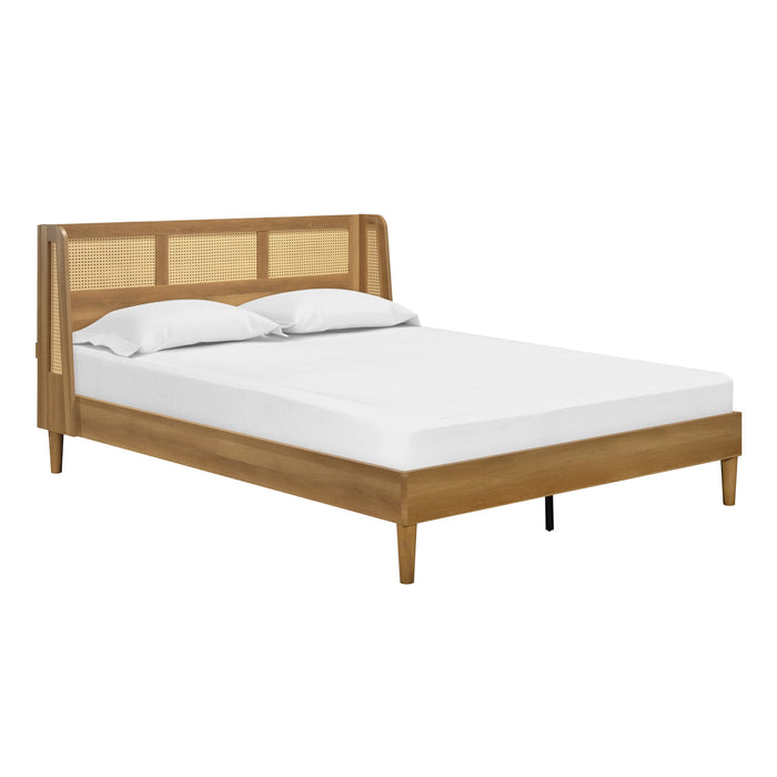 Better Homes & Gardens Springwood Caning Queen Platform Bed With Headboard, Light Honey Finish - new